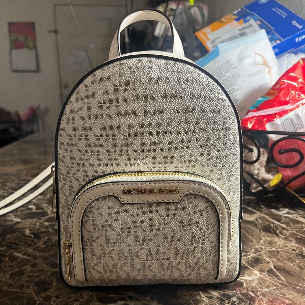 Michael Kors Tan Monogram Canvas Backpack - Picture 3 of 4